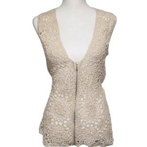 Vintage 90's Hand Knit Crochet Zippered Vest Size M
